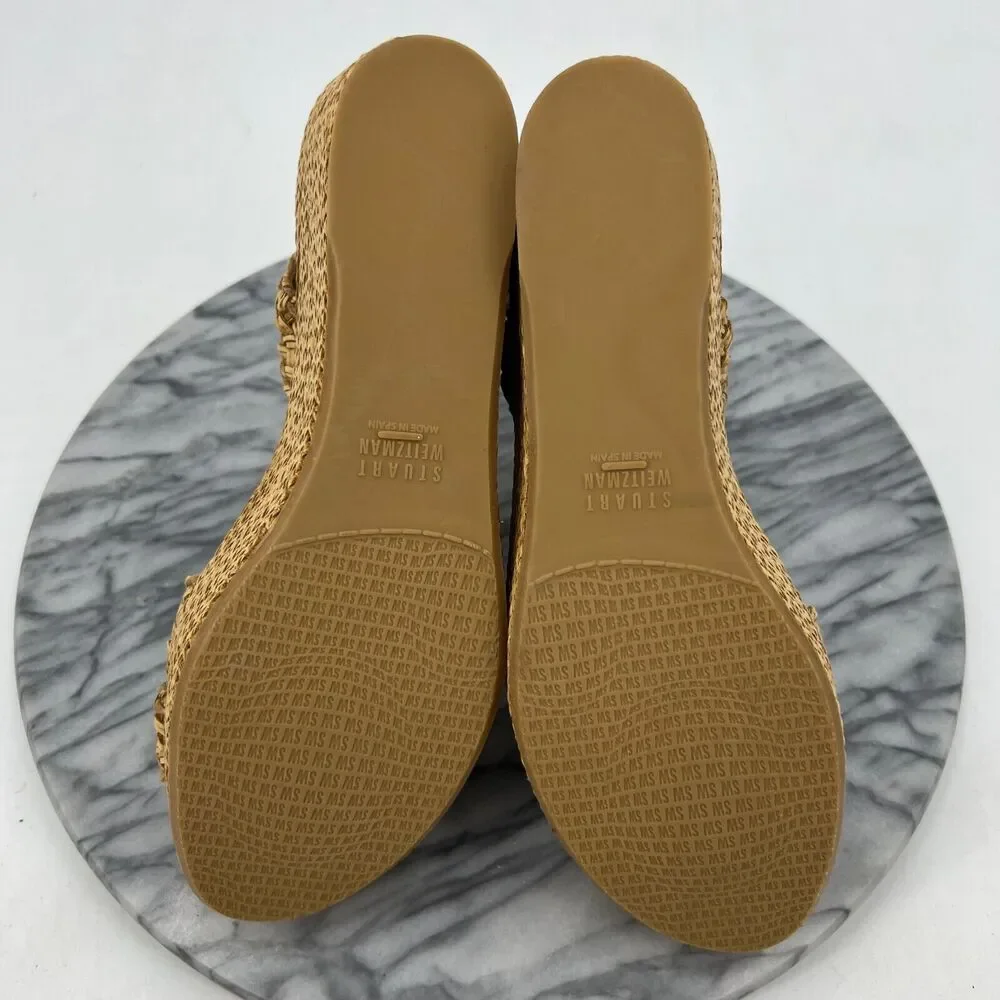 Stuart Weitzman Womens 7.5 Sandals Camel Crochet Braid Wedge Espadrille Platform - Picture 7 of 12
